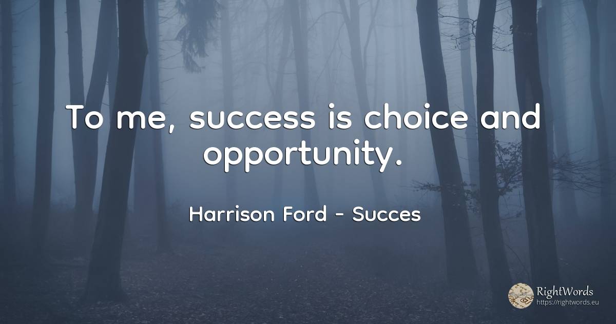 To me, success is choice and opportunity. - Harrison Ford, quote about succes, chance