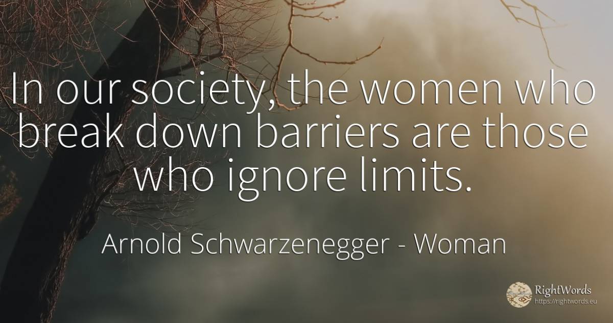 In our society, the women who break down barriers are... - Arnold Schwarzenegger, quote about woman, limits, society