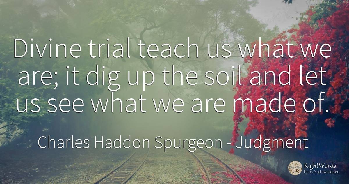 Divine trial teach us what we are; it dig up the soil and... - Charles Haddon Spurgeon, quote about judgment