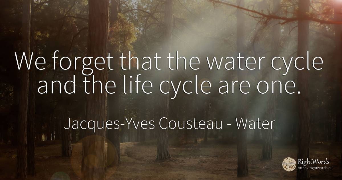 We forget that the water cycle and the life cycle are one. - Jacques-Yves Cousteau, quote about water, life