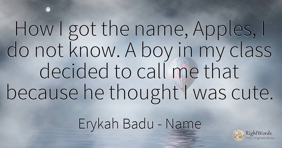 How I got the name, Apples, I do not know. A boy in my... - Erykah Badu, quote about name, thinking