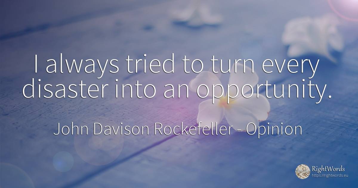 I always tried to turn every disaster into an opportunity. - John Davison Rockefeller Sr. (John D. Rockefeller), quote about opinion, disaster, chance