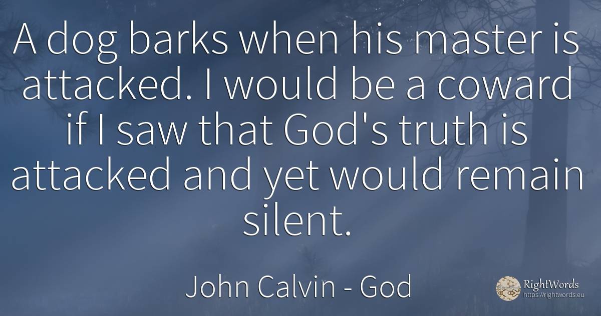 A dog barks when his master is attacked. I would be a... - John Calvin, quote about god, truth