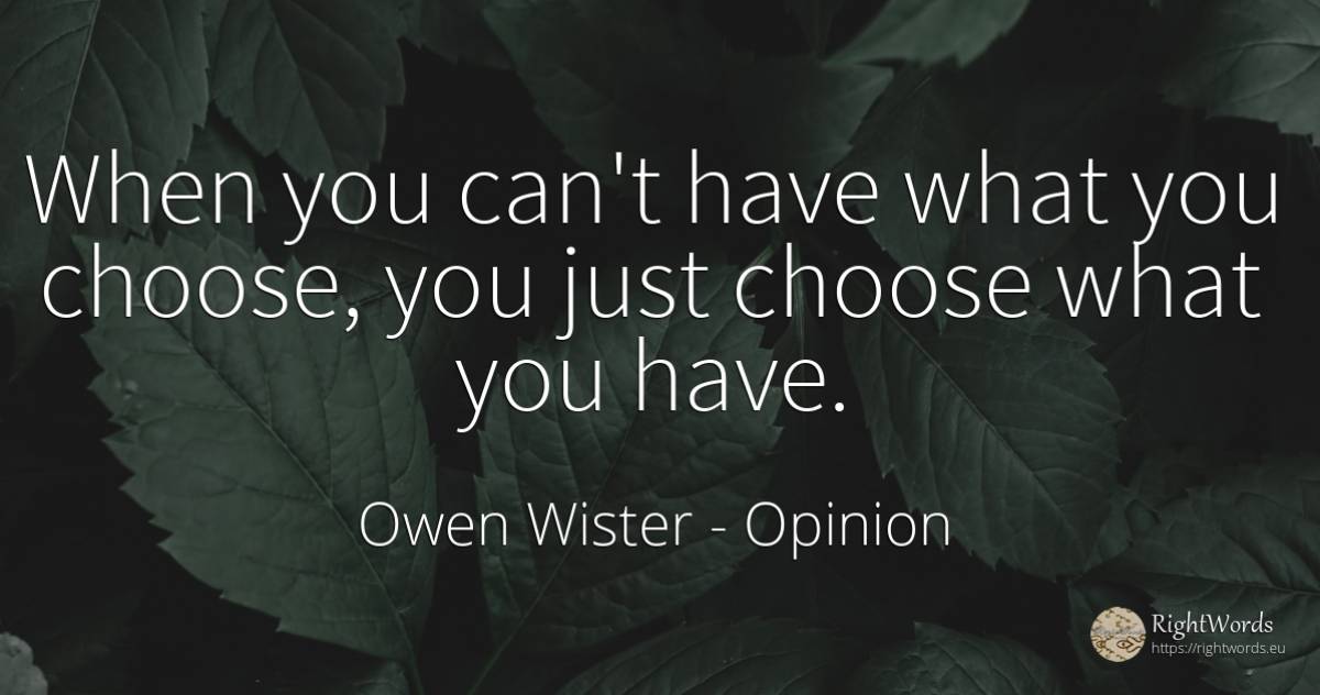 When you can't have what you choose, you just choose what... - Owen Wister, quote about opinion