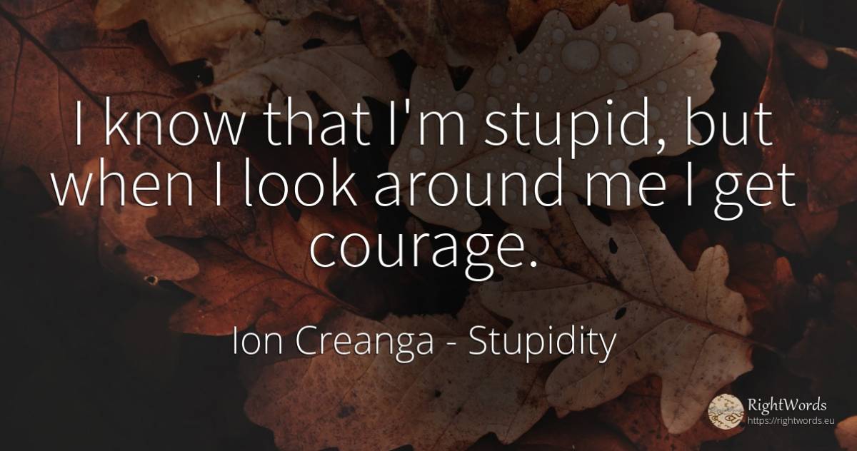 I know that I'm stupid, but when I look around me I get... - Ion Creanga, quote about stupidity, courage
