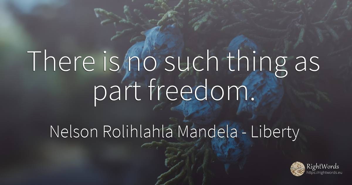 There is no such thing as part freedom. - Nelson Rolihlahla Mandela, quote about liberty, things