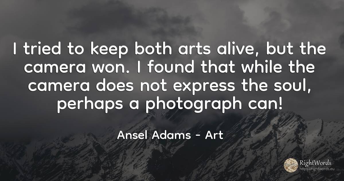 I tried to keep both arts alive, but the camera won. I... - Ansel Adams, quote about art, soul
