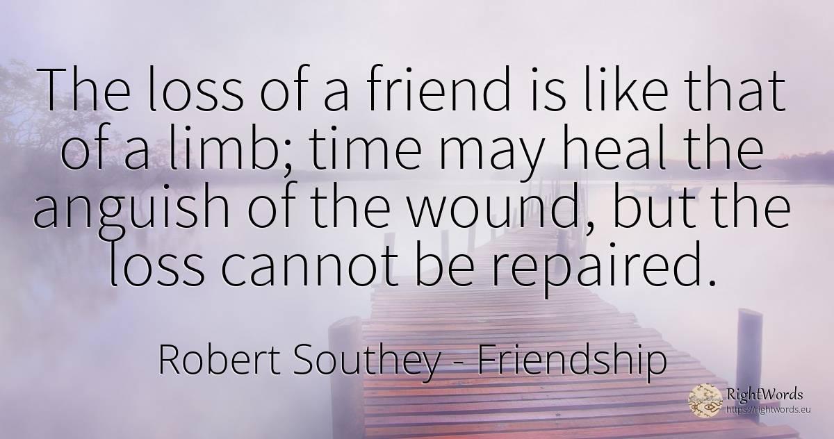 The loss of a friend is like that of a limb; time may... - Robert Southey, quote about friendship, time