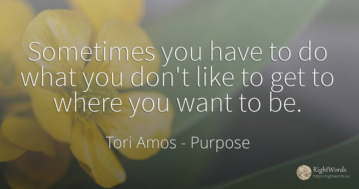 Sometimes you have to do what you don't like to get to... - Tori Amos, quote about purpose