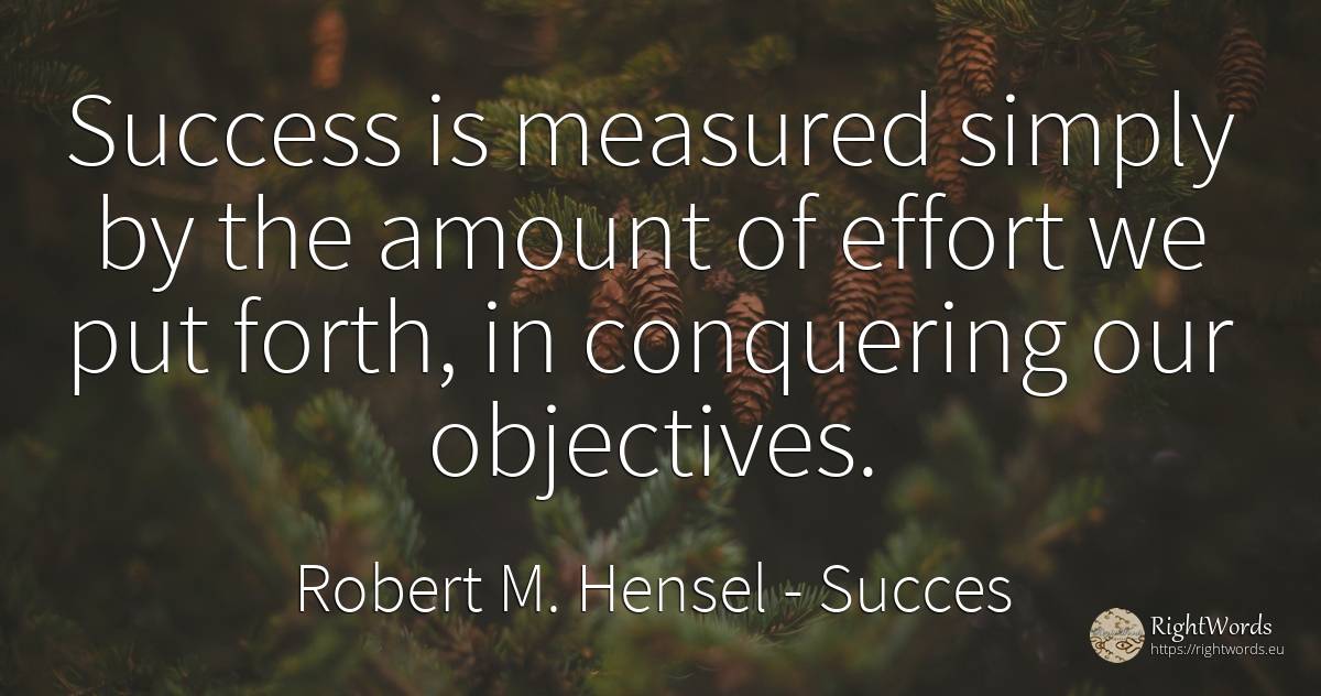Success is measured simply by the amount of effort we put... - Robert M. Hensel, quote about succes