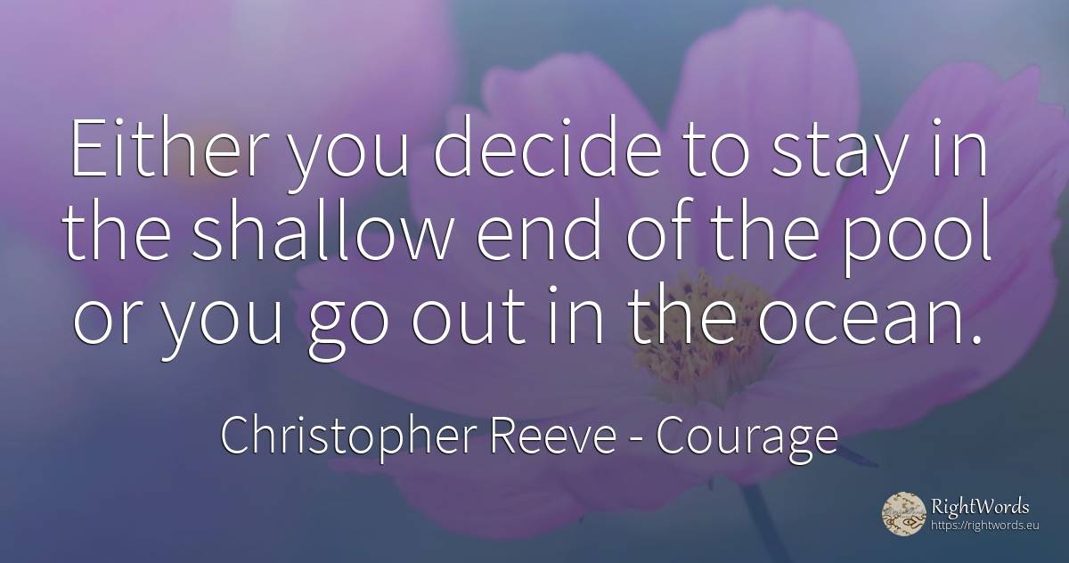 Either you decide to stay in the shallow end of the pool... - Christopher Reeve, quote about courage, end
