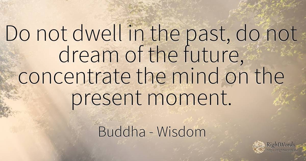 Do not dwell in the past, do not dream of the future, ... - Buddha (Gautama Siddhartha), quote about wisdom, present, dream, past, future, mind, moment