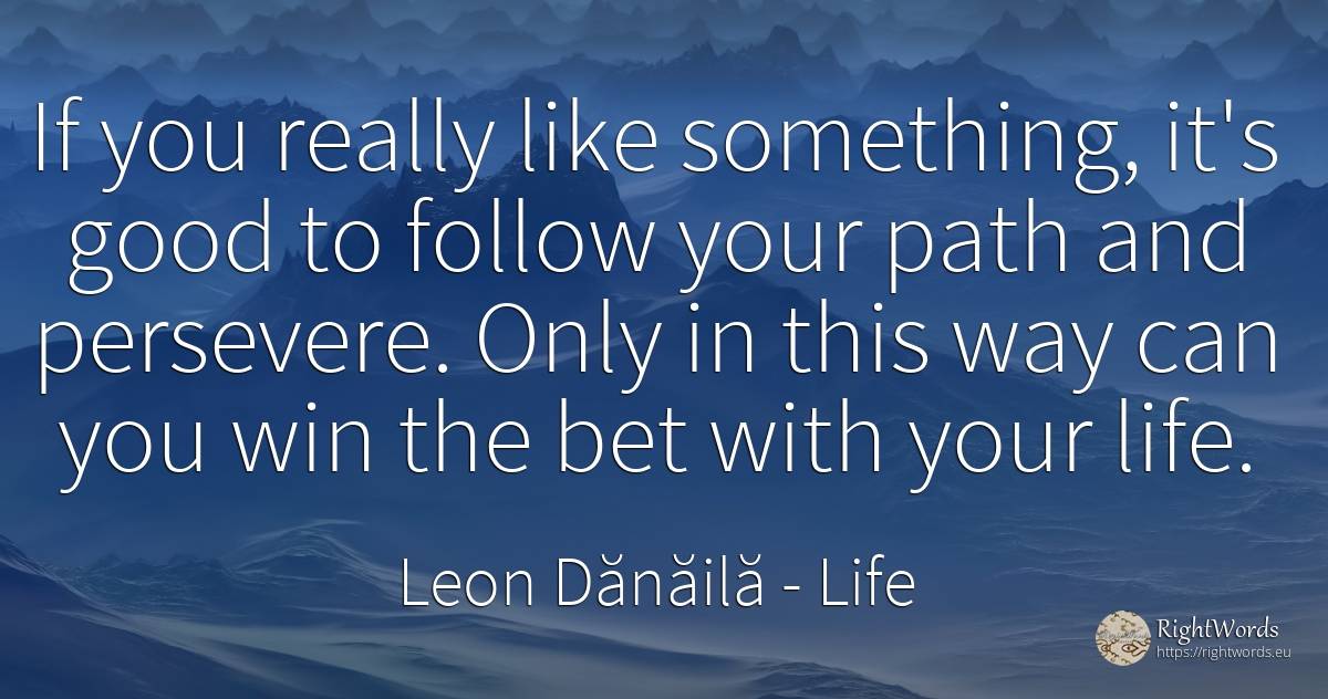 If you really like something, it's good to follow your... - Leon Dănăilă, quote about life, perseverance, good, good luck