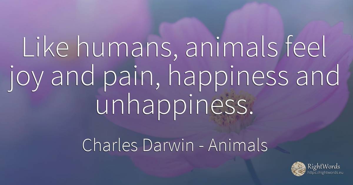 Like humans, animals feel joy and pain, happiness and... - Charles Darwin, quote about animals, unhappiness, people, joy, pain, happiness