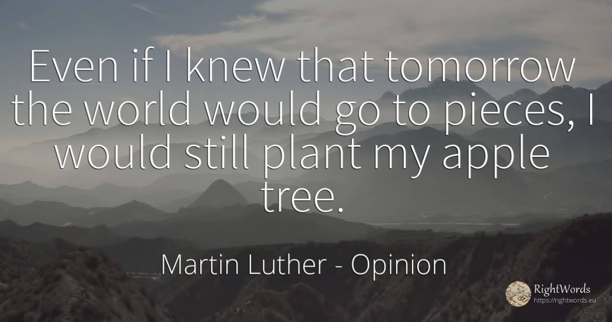 Even if I knew that tomorrow the world would go to... - Martin Luther, quote about opinion, world