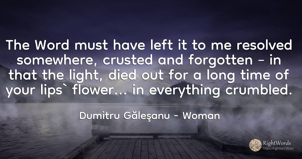 The Word must have left it to me resolved somewhere, ... - Dumitru Găleşanu, quote about woman