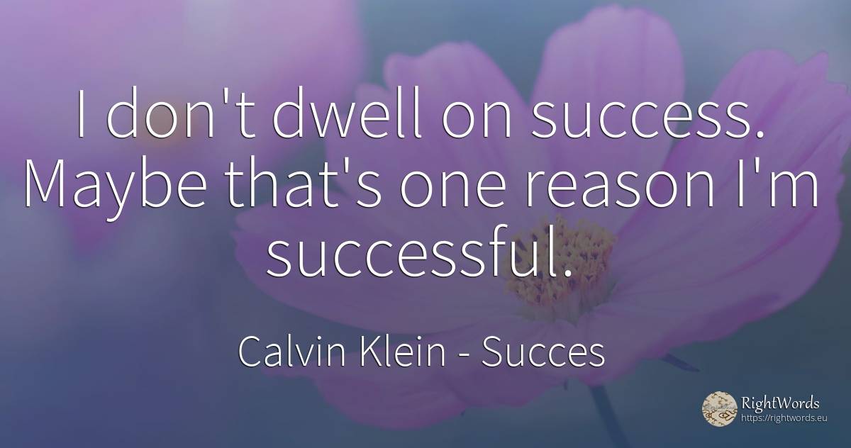 I don't dwell on success. Maybe that's one reason I'm... - Calvin Klein, quote about succes, reason