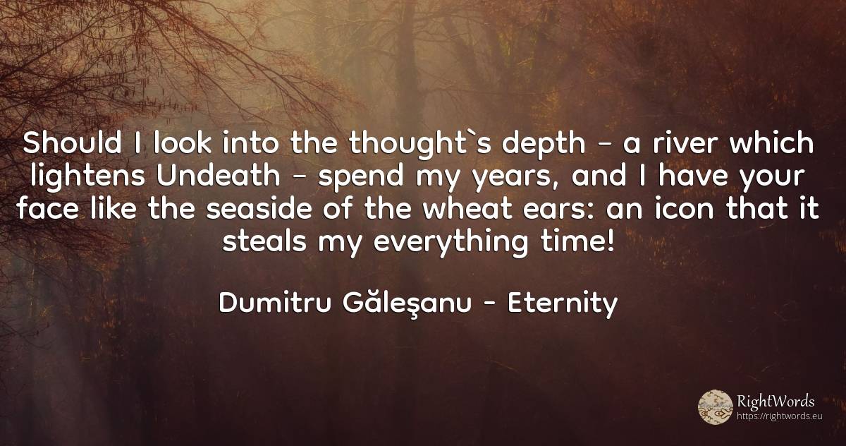 Should I look into the thought`s depth – a river which... - Dumitru Găleşanu, quote about eternity