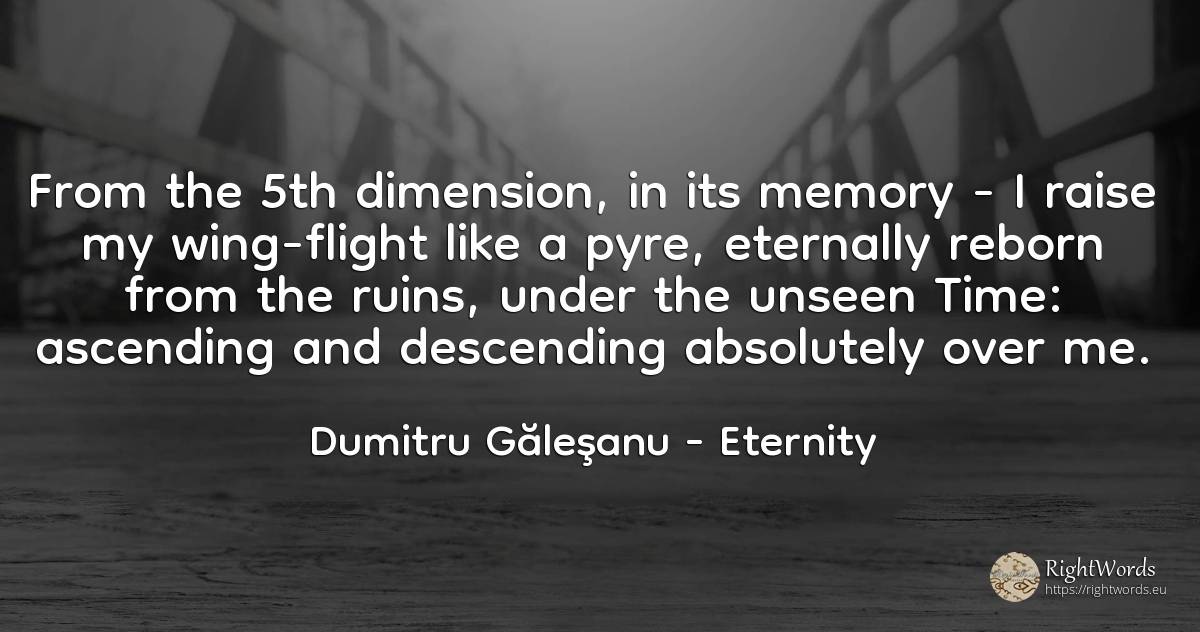 From the 5th dimension, in its memory – I fly my... - Dumitru Găleşanu, quote about eternity