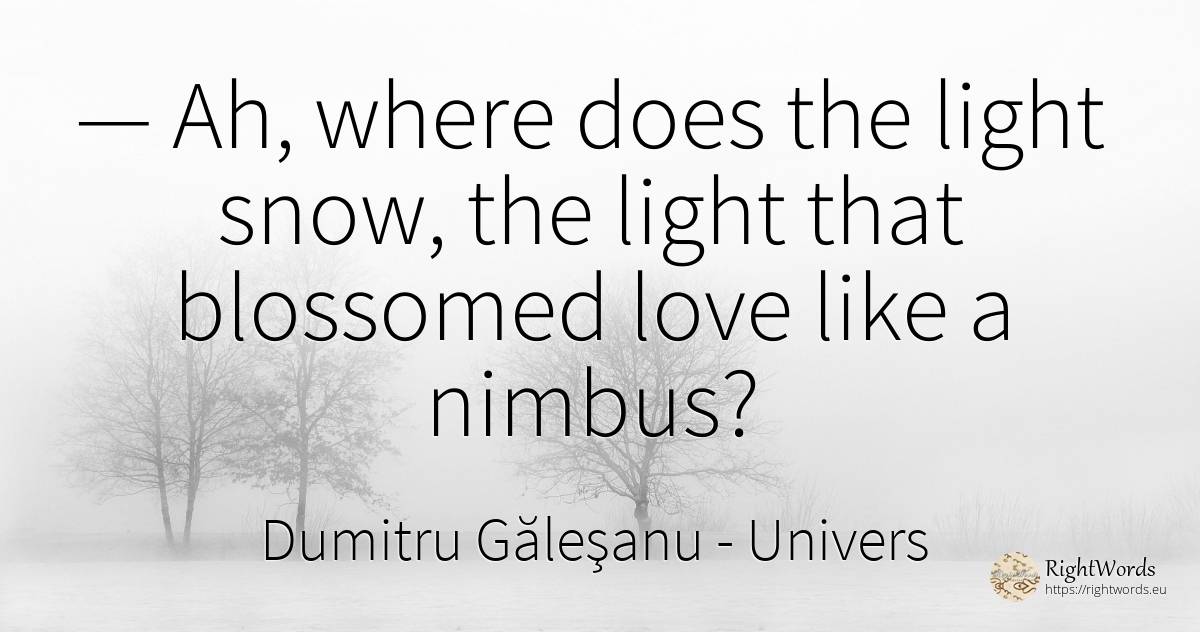 — Ah, where does the light snow, the light that blossomed... - Dumitru Găleşanu, quote about univers