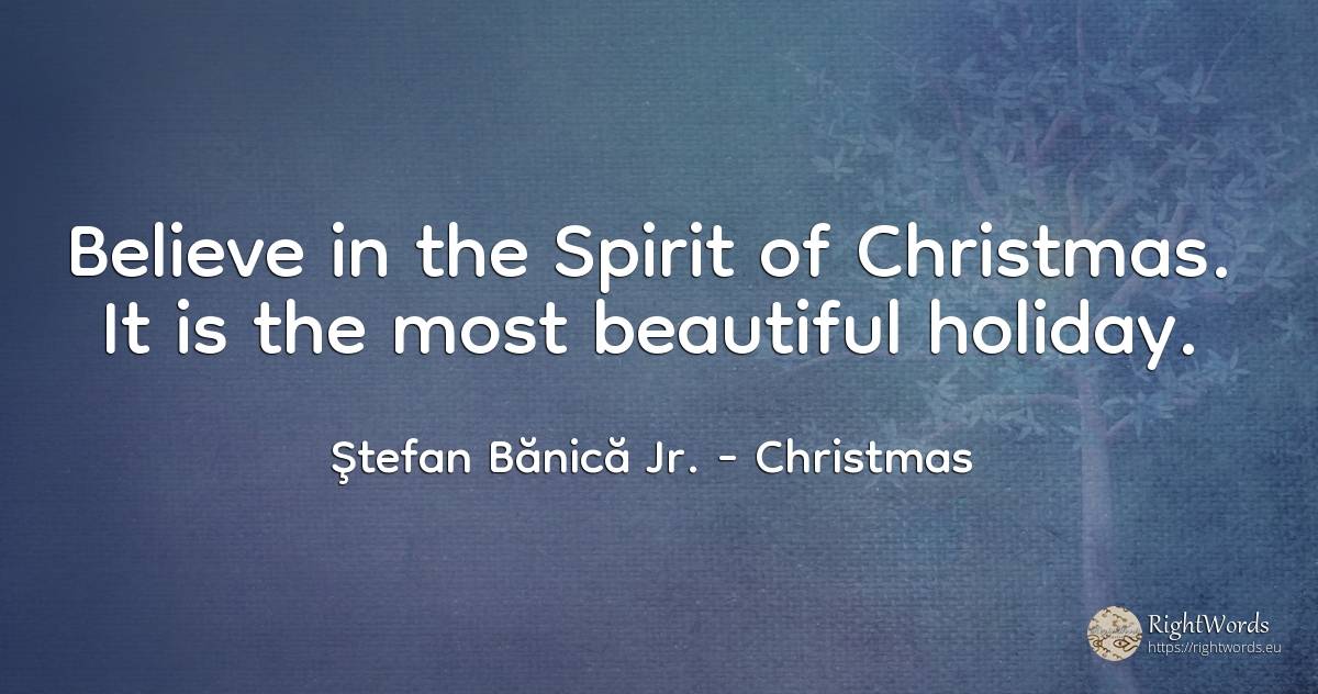 Believe in the Spirit of Christmas. It is the most... - Ştefan Bănică Jr., quote about christmas