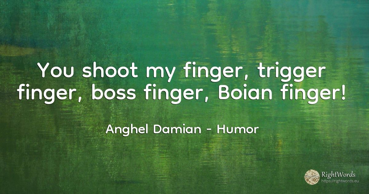 You shoot my finger, trigger finger, boss finger, Boian... - Anghel Damian, quote about humor