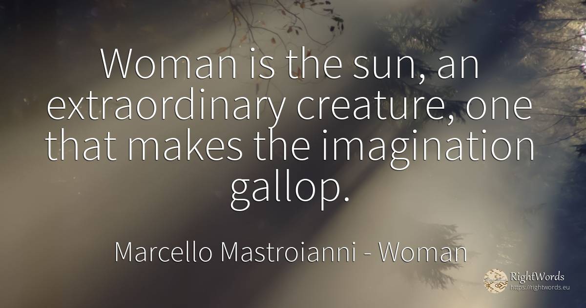 Woman is the sun, an extraordinary creature, one that... - Marcello Mastroianni, quote about woman, sun, imagination