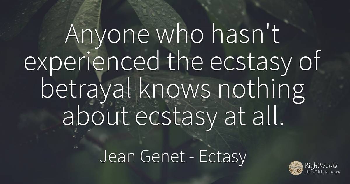 Anyone who hasn't experienced the ecstasy of betrayal... - Jean Genet, quote about ectasy, nothing