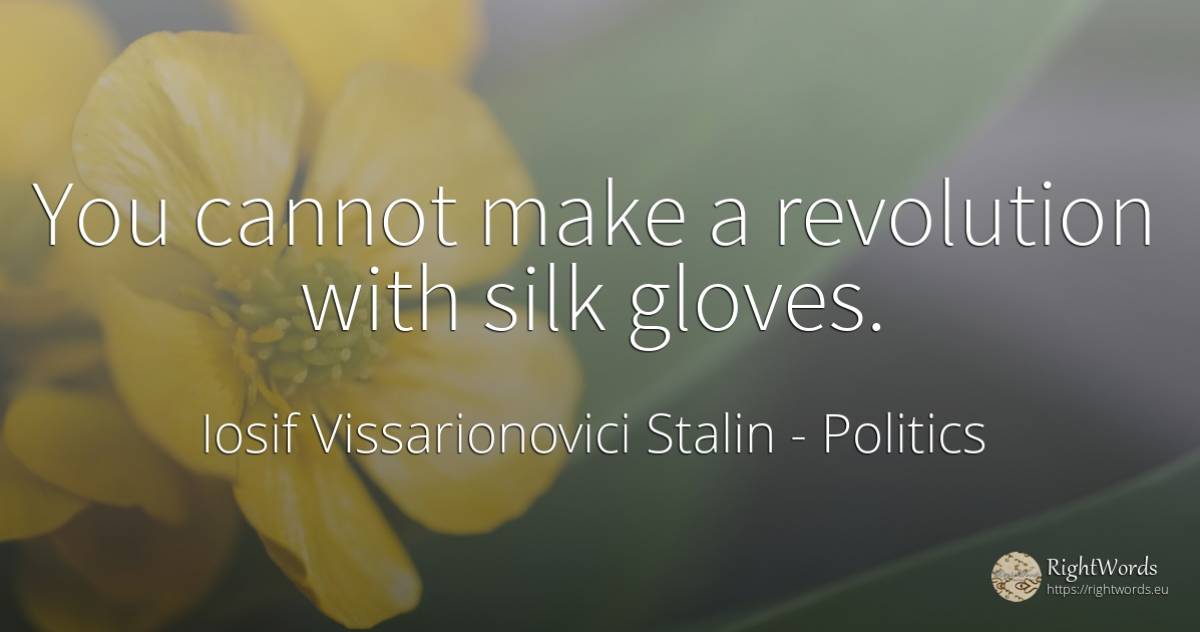 You cannot make a revolution with silk gloves. - Joseph Vissarionovich Stalin, quote about politics, revolution
