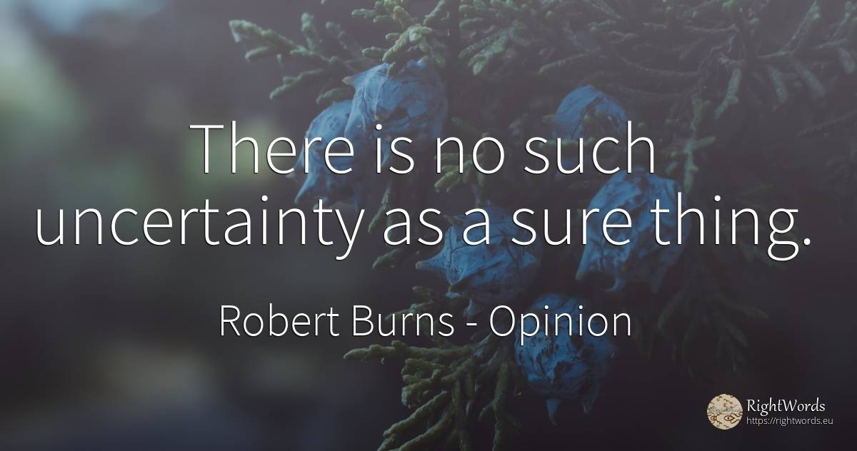 There is no such uncertainty as a sure thing. - Robert Burns, quote about opinion, things