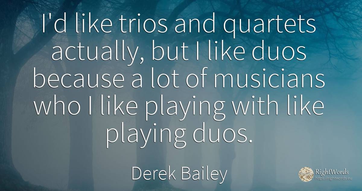 I'd like trios and quartets actually, but I like duos... - Derek Bailey