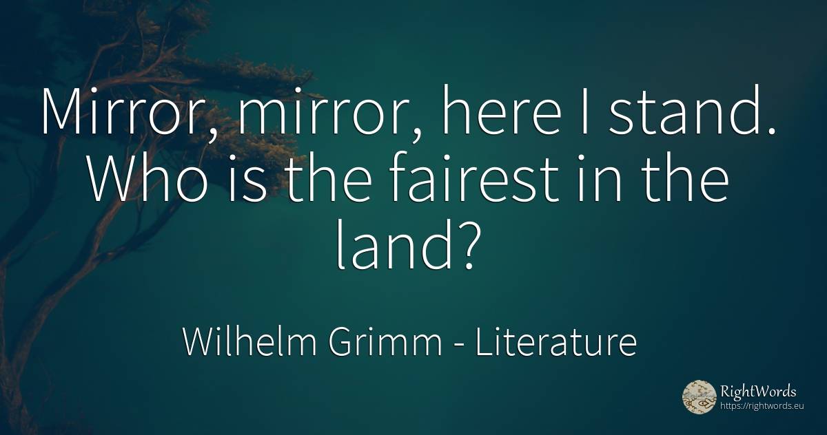 Mirror, mirror, here I stand. Who is the fairest in the... - Wilhelm Grimm, quote about literature