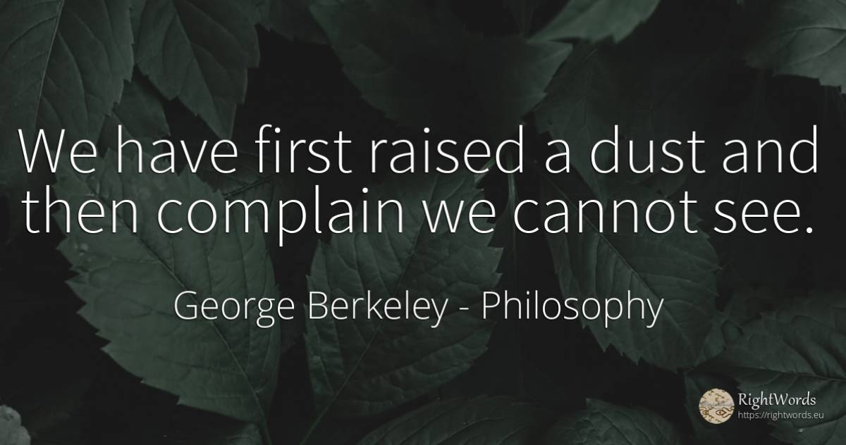 We have first raised a dust and then complain we cannot see. - George Berkeley, quote about philosophy