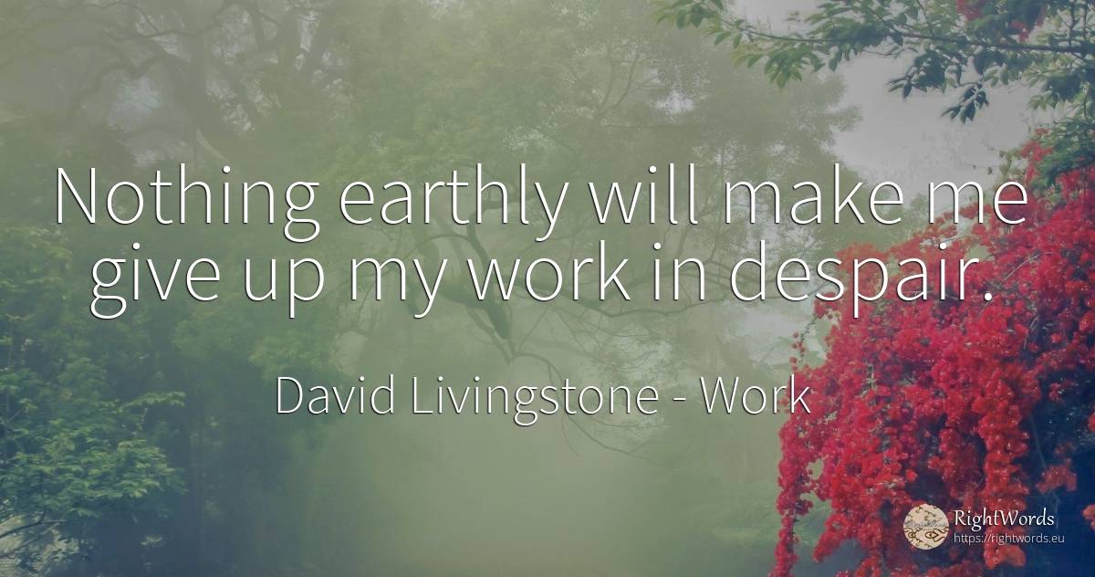 Nothing earthly will make me give up my work in despair. - David Livingstone, quote about work, despair, nothing