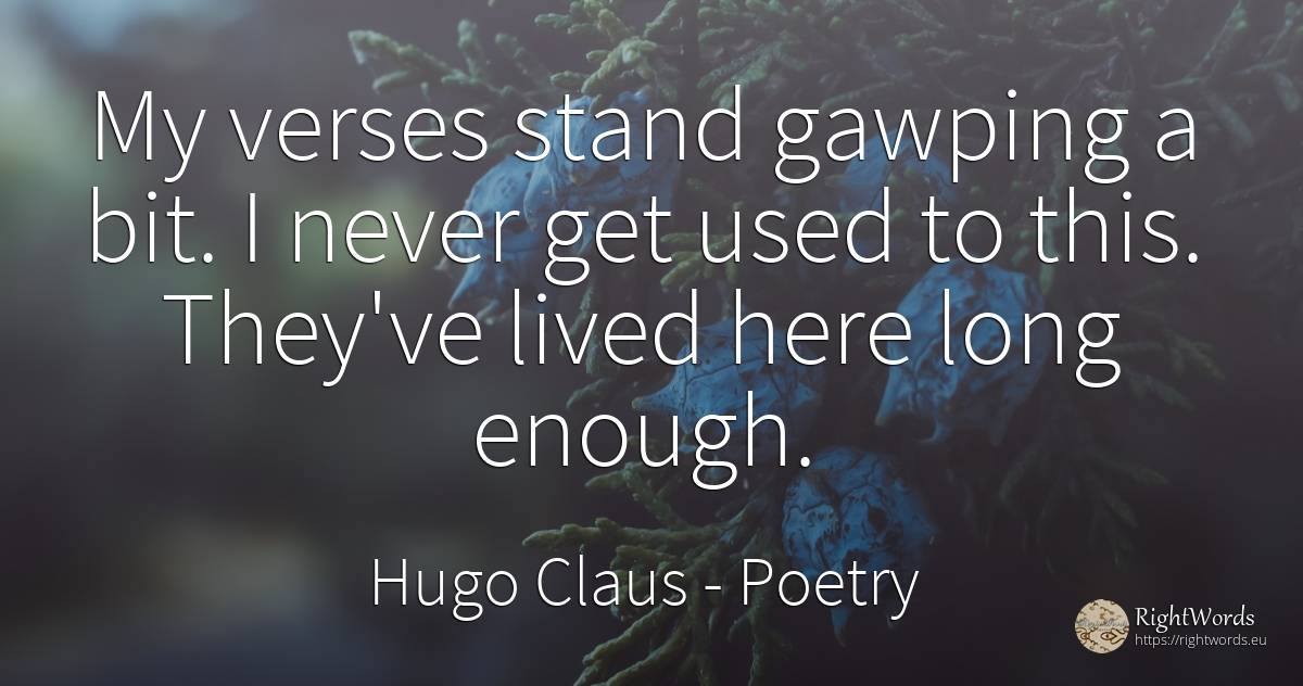 My verses stand gawping a bit. I never get used to this.... - Hugo Claus (Dorothea van Male), quote about poetry
