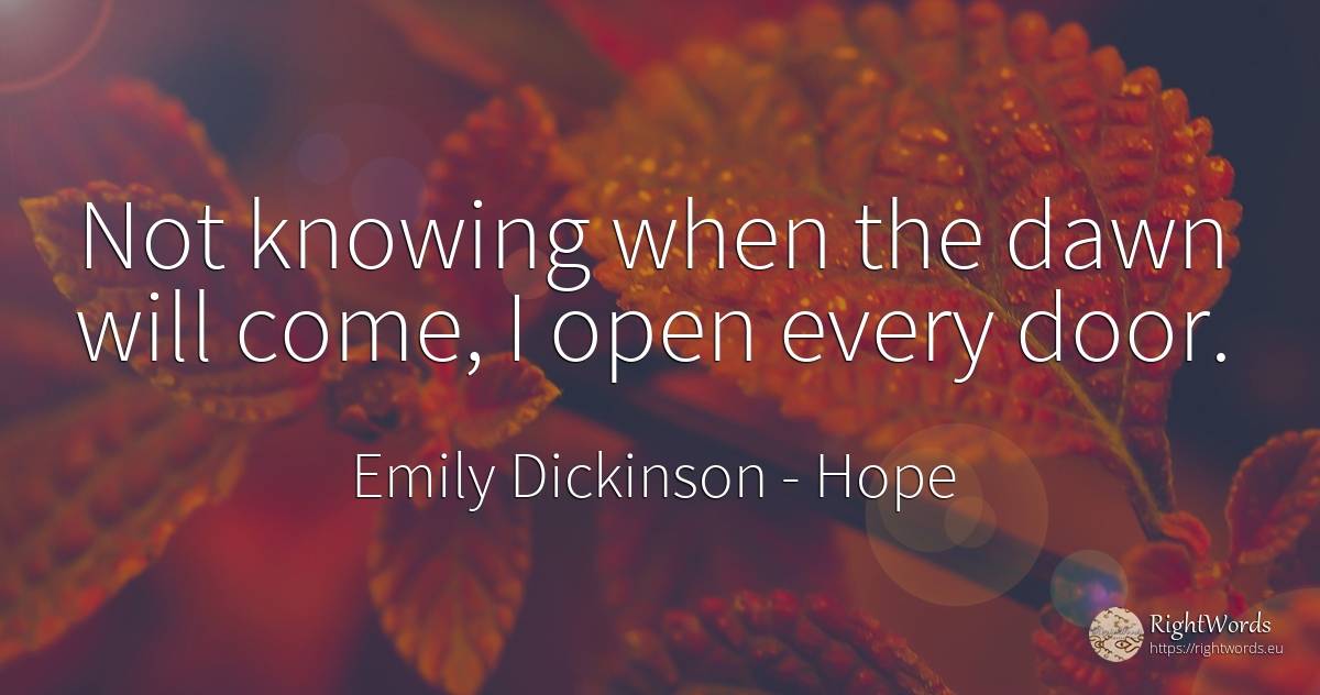 Not knowing when the dawn will come, I open every door. - Emily Dickinson, quote about hope