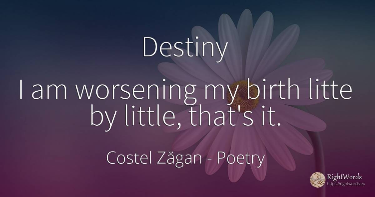 Destiny I am worsening my birth litte by little, that's it. - Costel Zăgan, quote about poetry, destiny