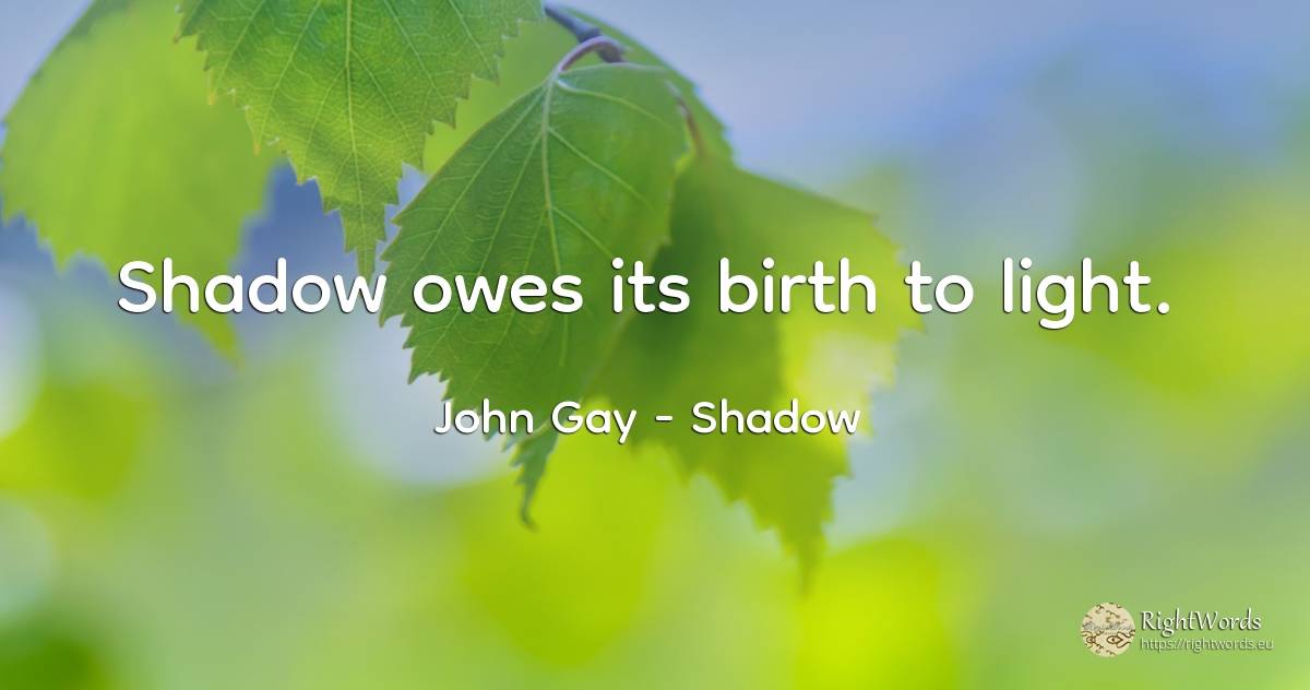Shadow owes its birth to light. - John Gay, quote about shadow, light