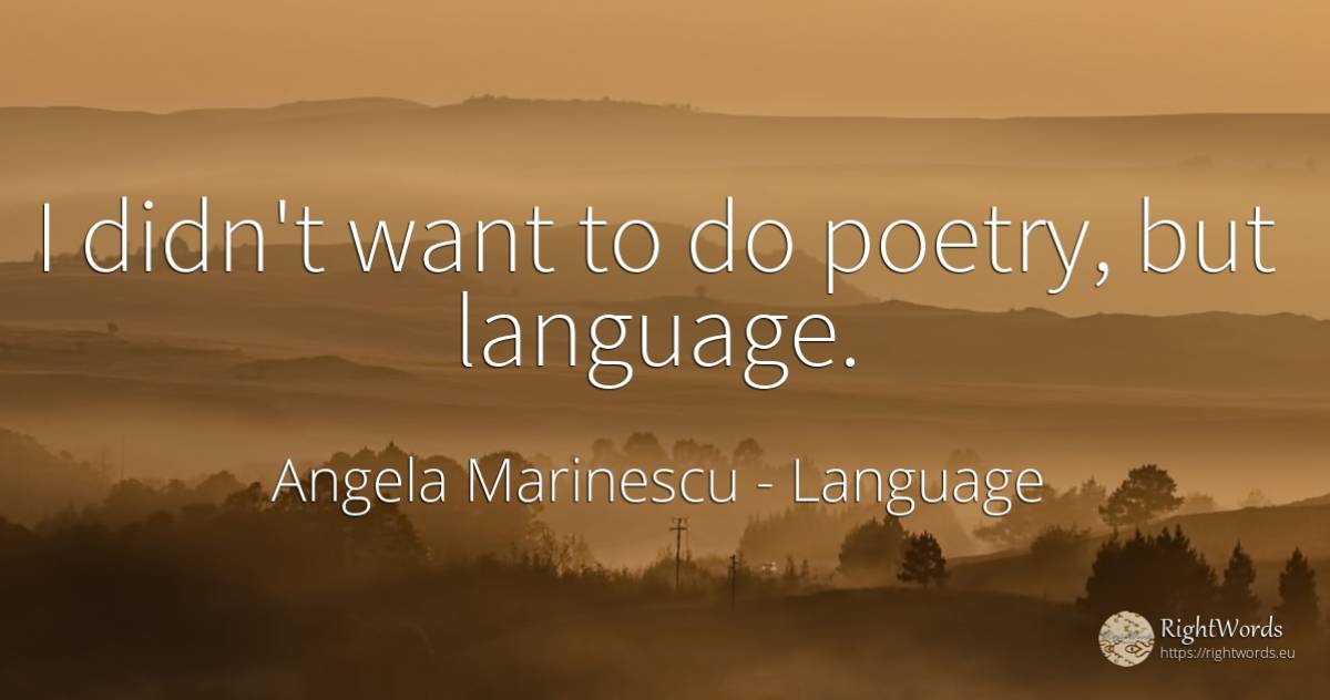 I didn't want to do poetry, but language. - Angela Marinescu, quote about language, poetry