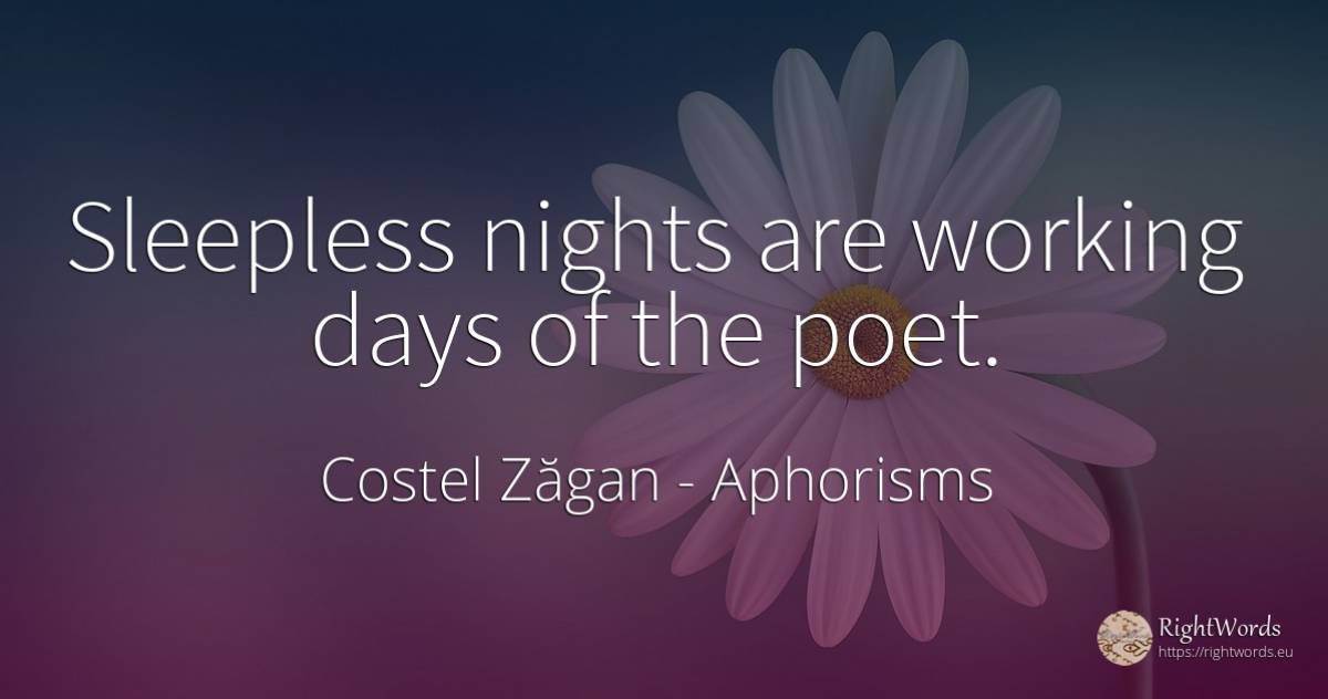 Sleepless nights are working days of the poet. - Costel Zăgan, quote about aphorisms, day, poets