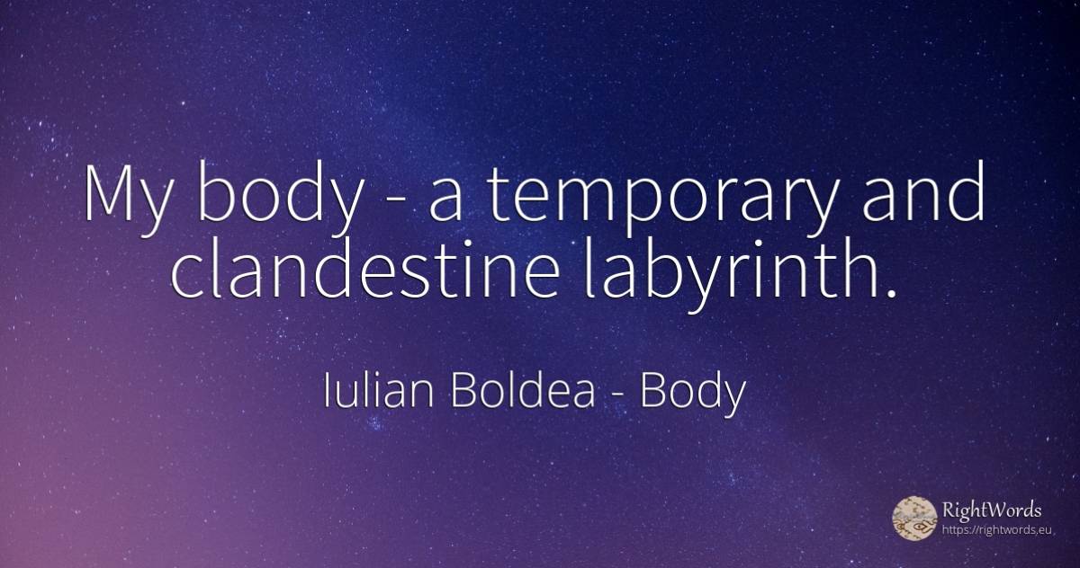 My body - a temporary and clandestine labyrinth. - Iulian Boldea, quote about body