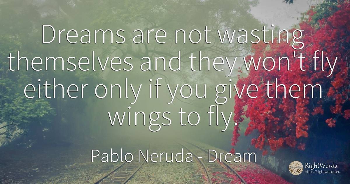 Dreams are not wasting themselves and they won't fly... - Pablo Neruda, quote about dream