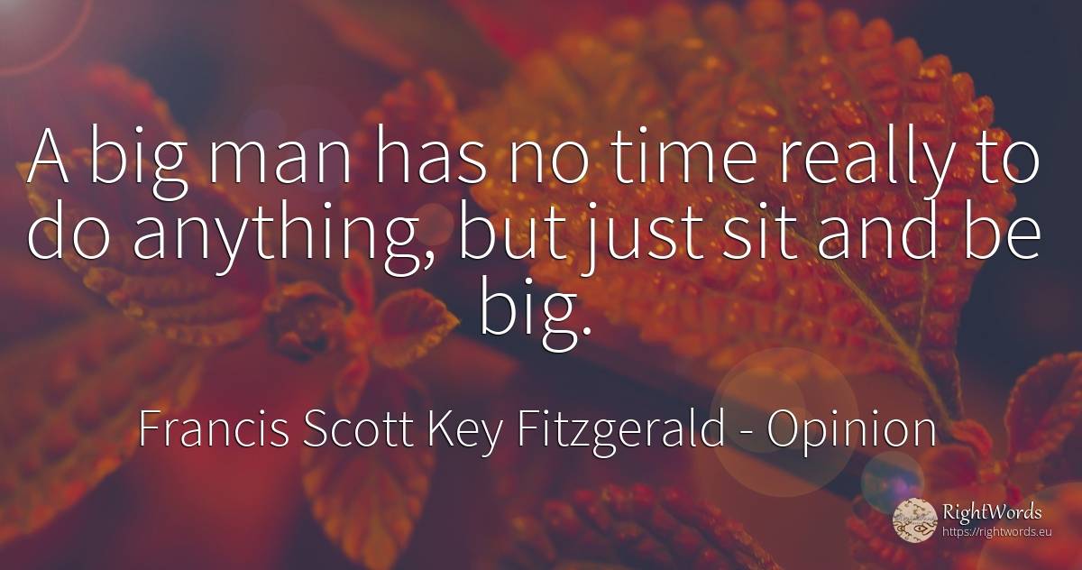 A big man has no time really to do anything, but just sit... - Francis Scott Key Fitzgerald, quote about opinion, time, man