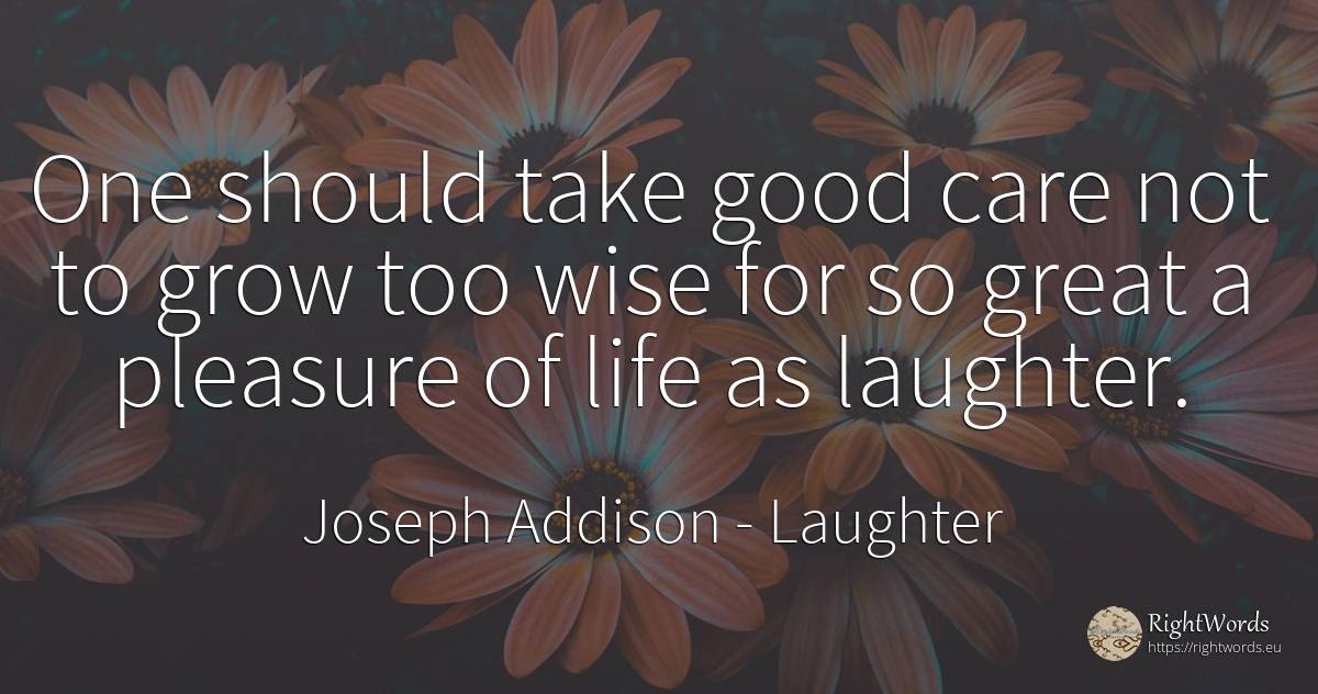One should take good care not to grow too wise for so... - Joseph Addison, quote about laughter, pleasure, good, good luck, life