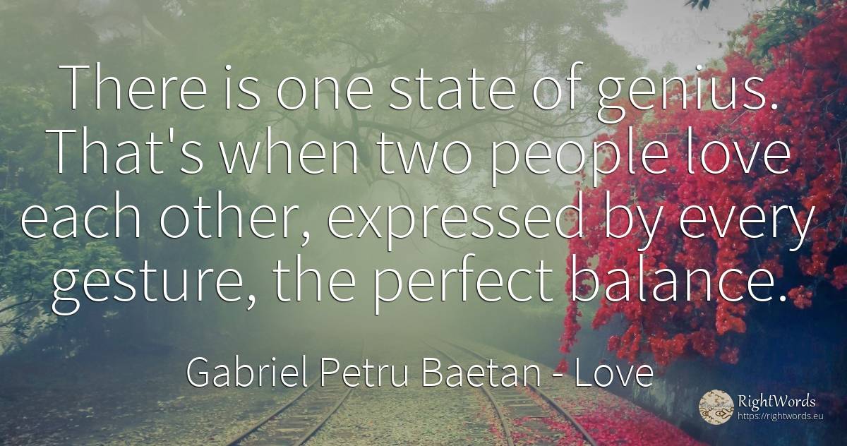 There is one state of genius. That's when two people love... - Gabriel Petru Baetan, quote about genius, state, perfection, love, people