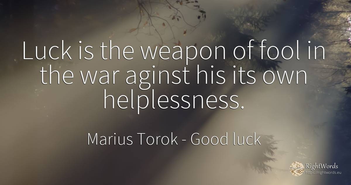 Luck is the weapon of fool in the war aginst his its own... - Marius Torok (Darius Domcea), quote about good luck, bad luck, war