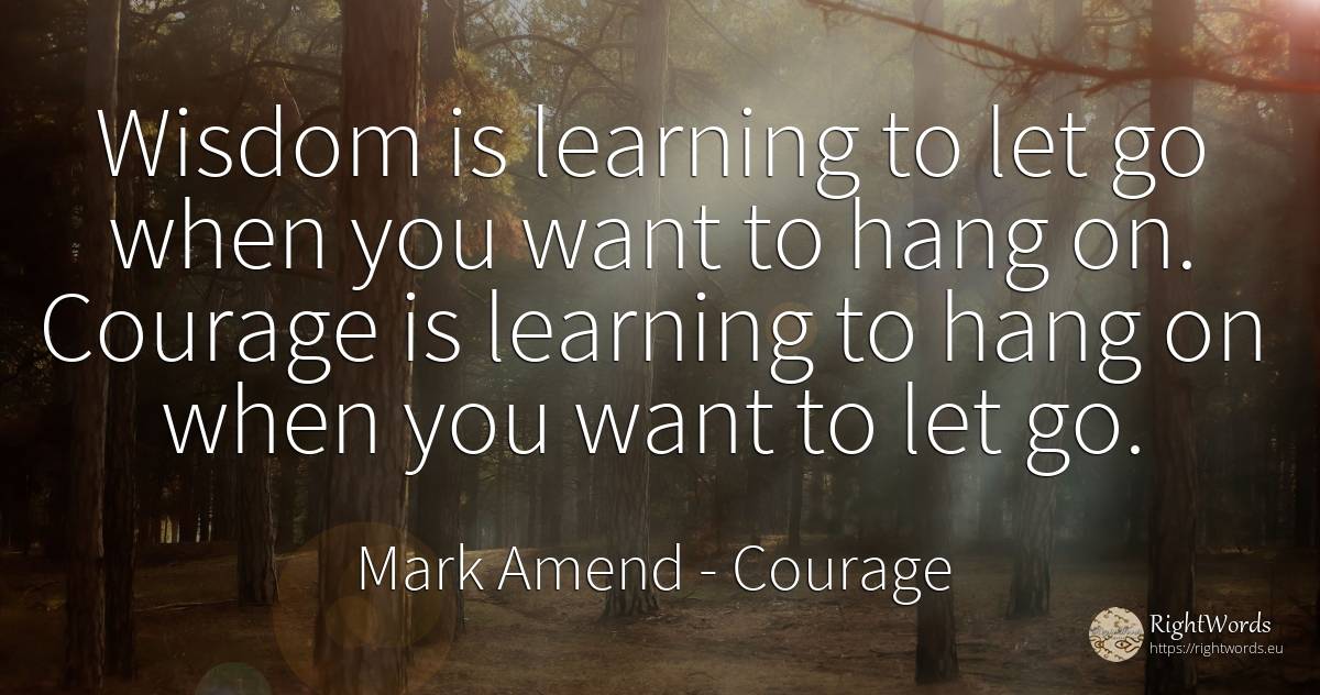 Wisdom is learning to let go when you want to hang on.... - Mark Amend, quote about courage, wisdom