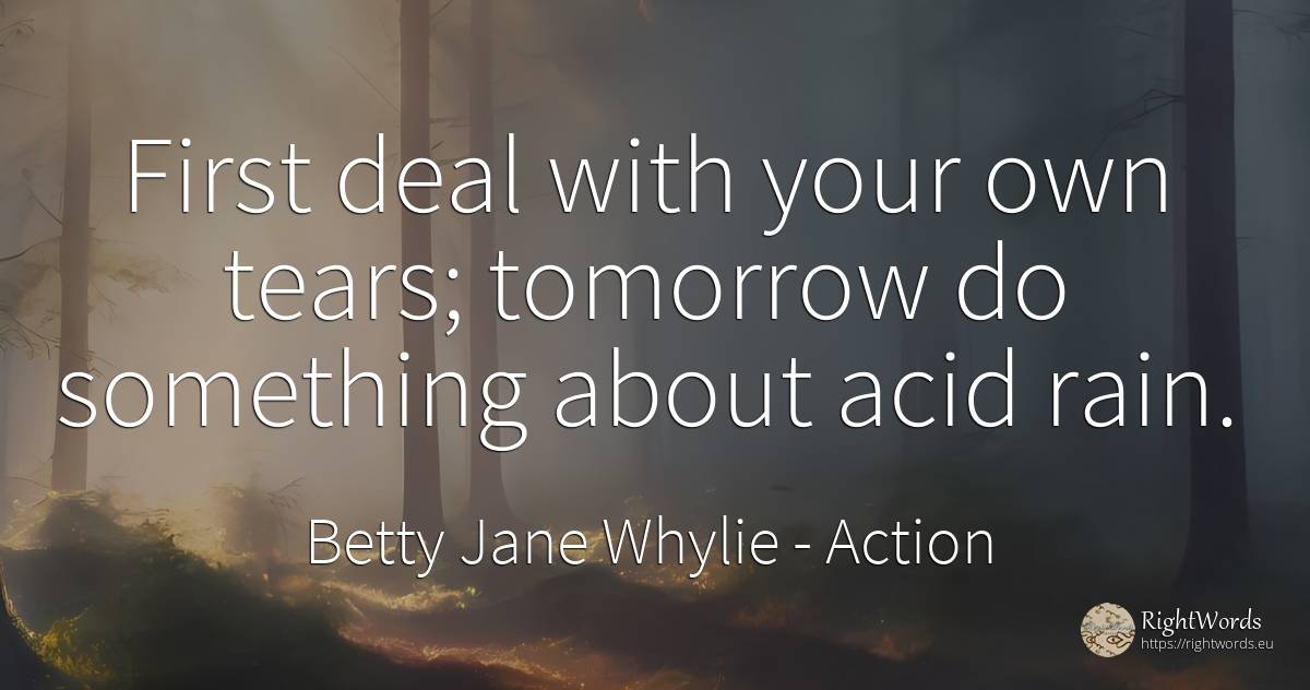 First deal with your own tears; tomorrow do something... - Betty Jane Whylie, quote about action, rain, tears