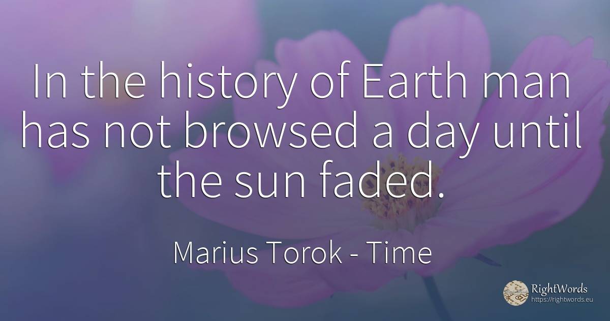 In the history of Earth man has not browsed a day until... - Marius Torok (Darius Domcea), quote about time, sun, earth, history, day, man