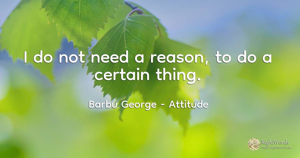 I do not need a reason, to do a certain thing. - Barbu George, quote about attitude, reason, need, things